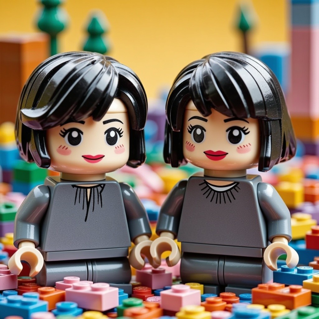 Cheerful LEGO Figures in Colorful Brick Background