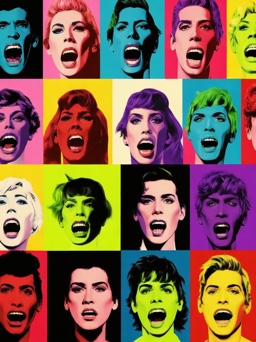 Vibrant Collage of Expressive Stylized Portraits