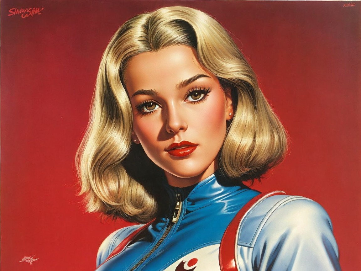 Glamorous Woman in Retro-Futuristic Blue Outfit