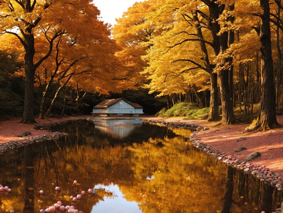 Tranquil Pond Surrounded by Autumn Trees and Reflections