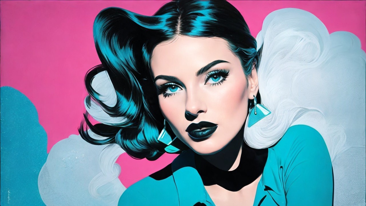 Vibrant Pop Art Portrait of Glamorous Woman