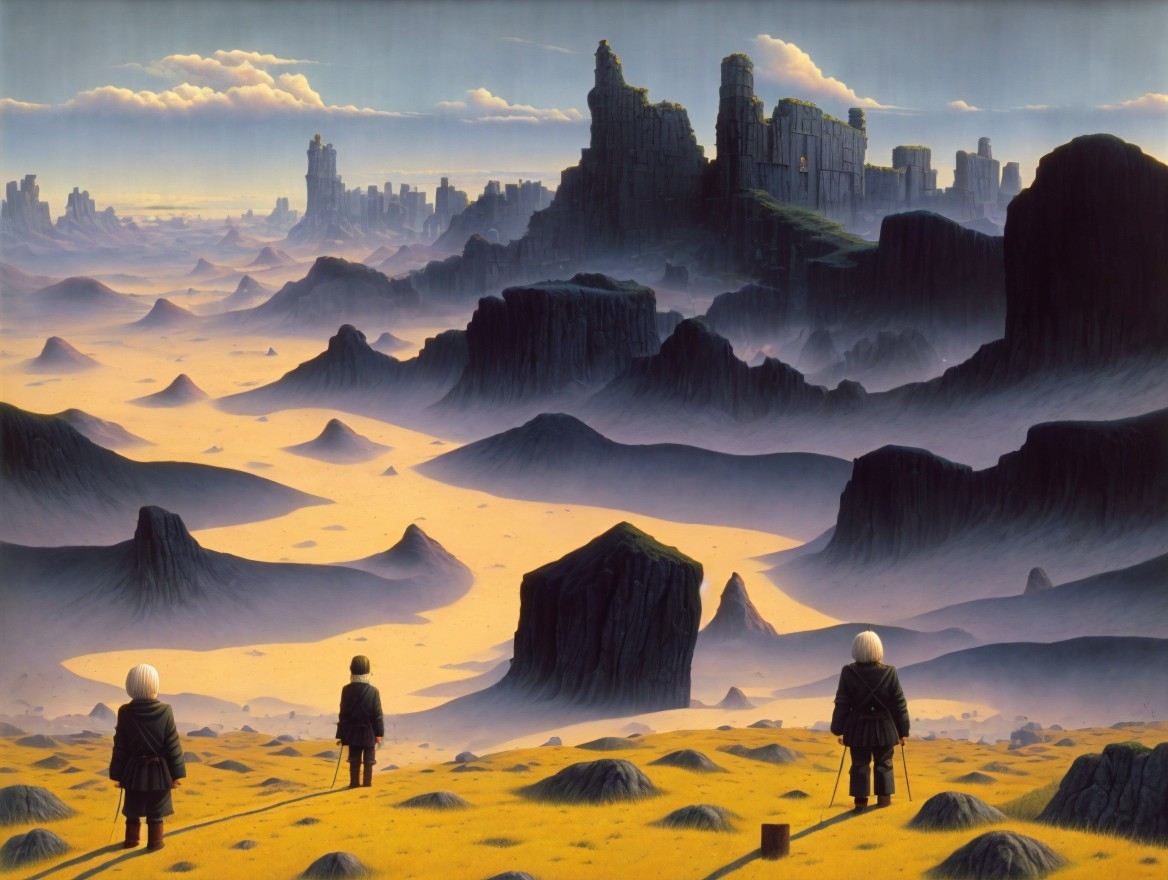 Desert Landscape with Figures and Rock Formations