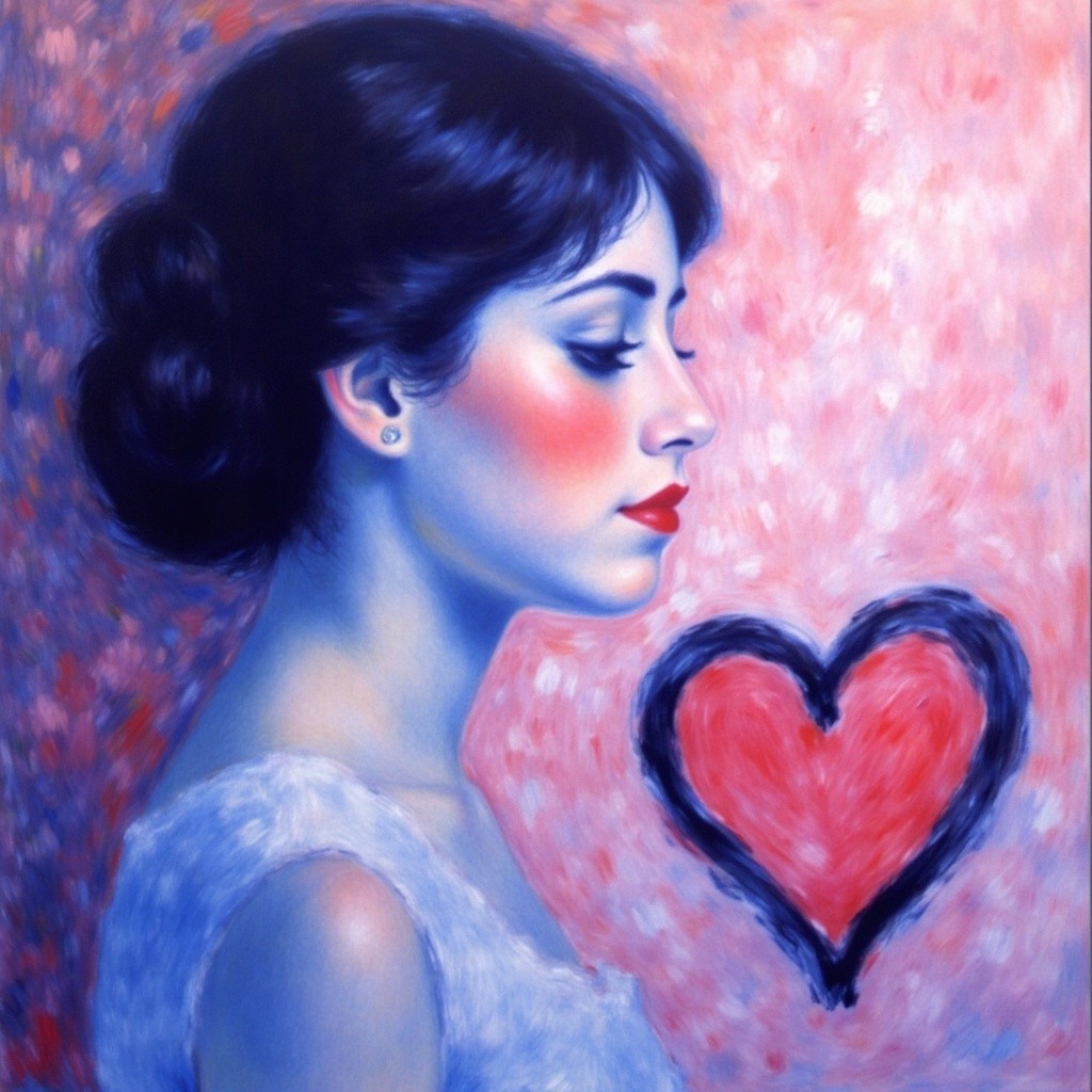 Young Woman's Profile with Heart in Pastel Background