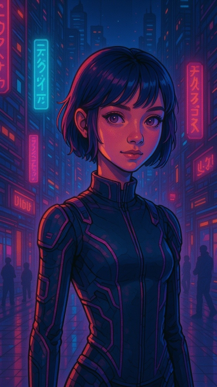 Futuristic Cityscape with Neon Lights and Nightlife