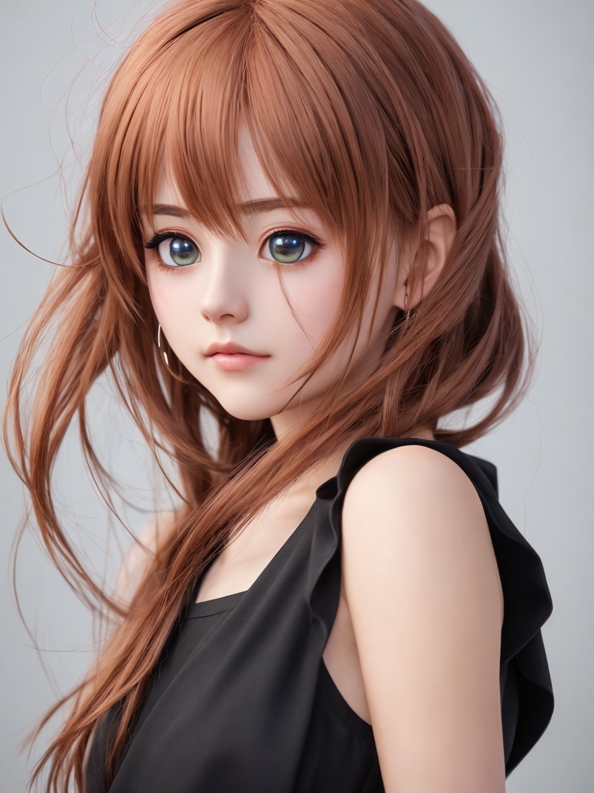 Anime-style girl portrait with pale skin and green eyes