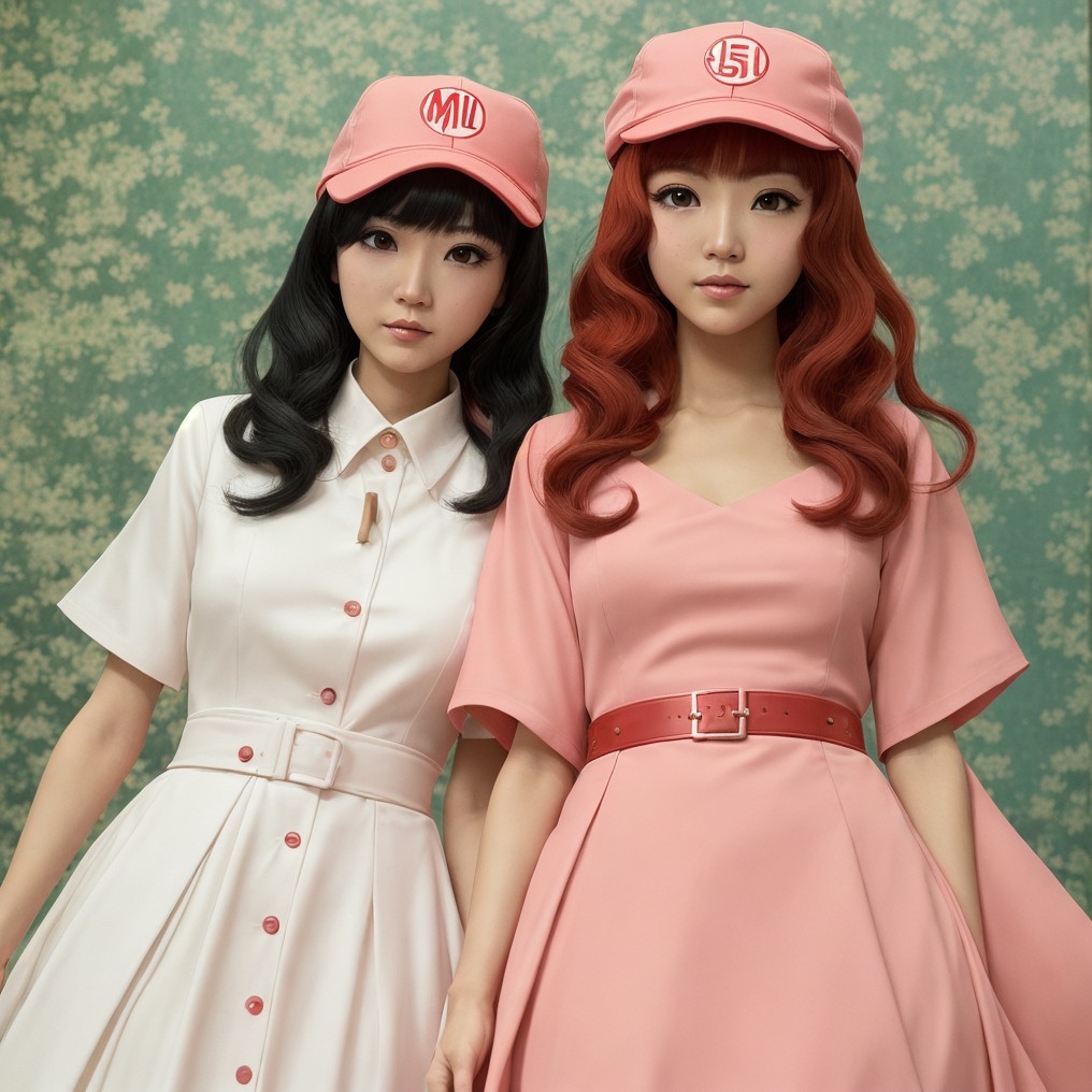 Stylish Women in Matching Pastel Outfits and Caps