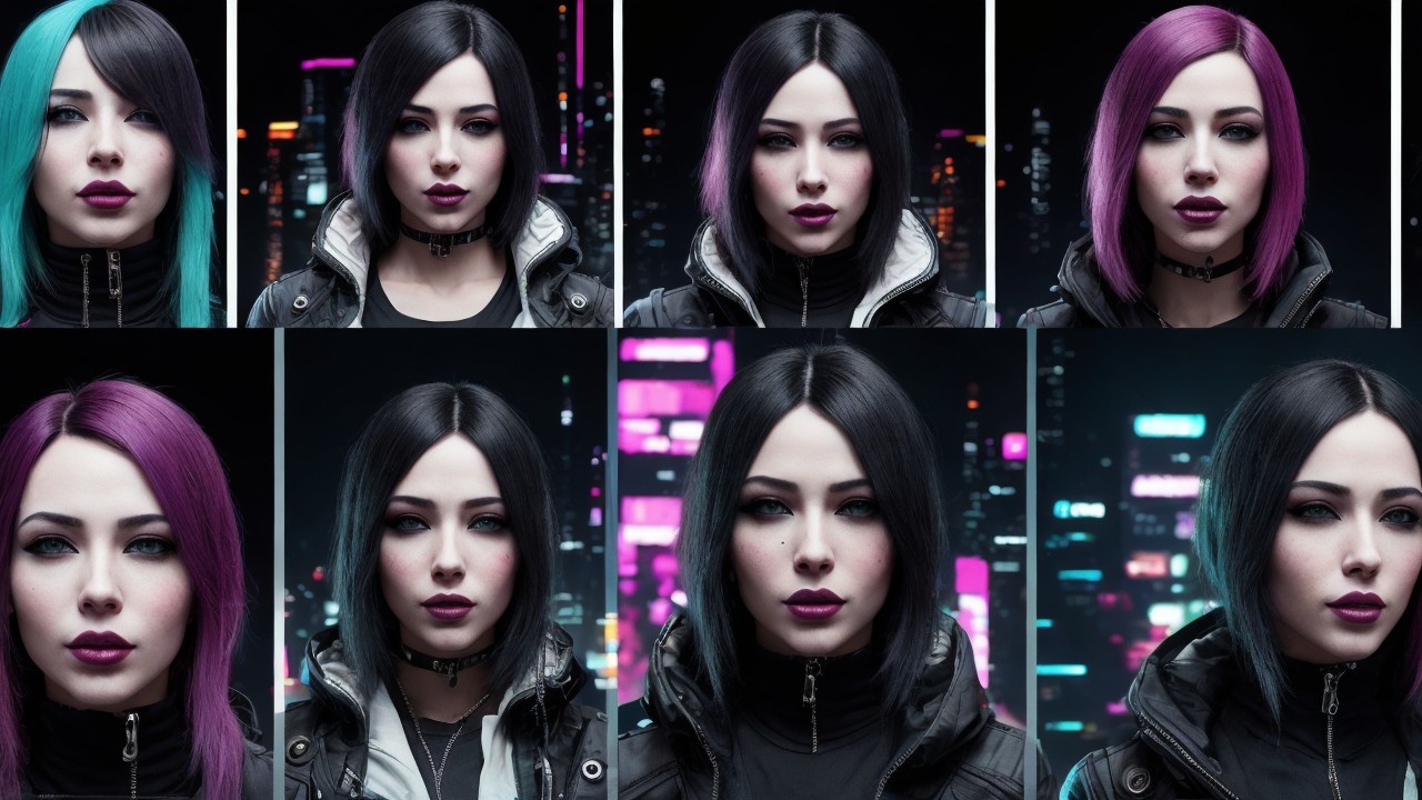 Portraits of a Woman with Colorful Bob Haircuts