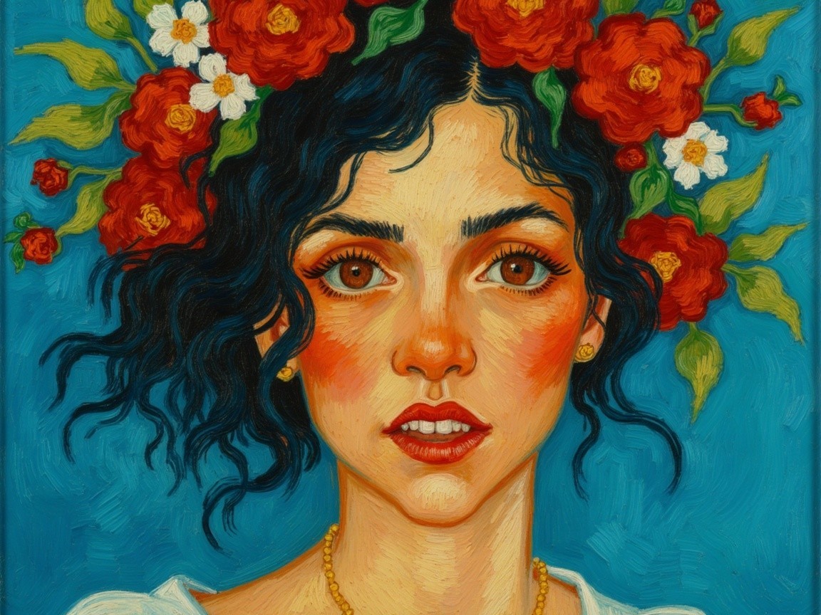 Portrait of a Young Woman with Floral Crown