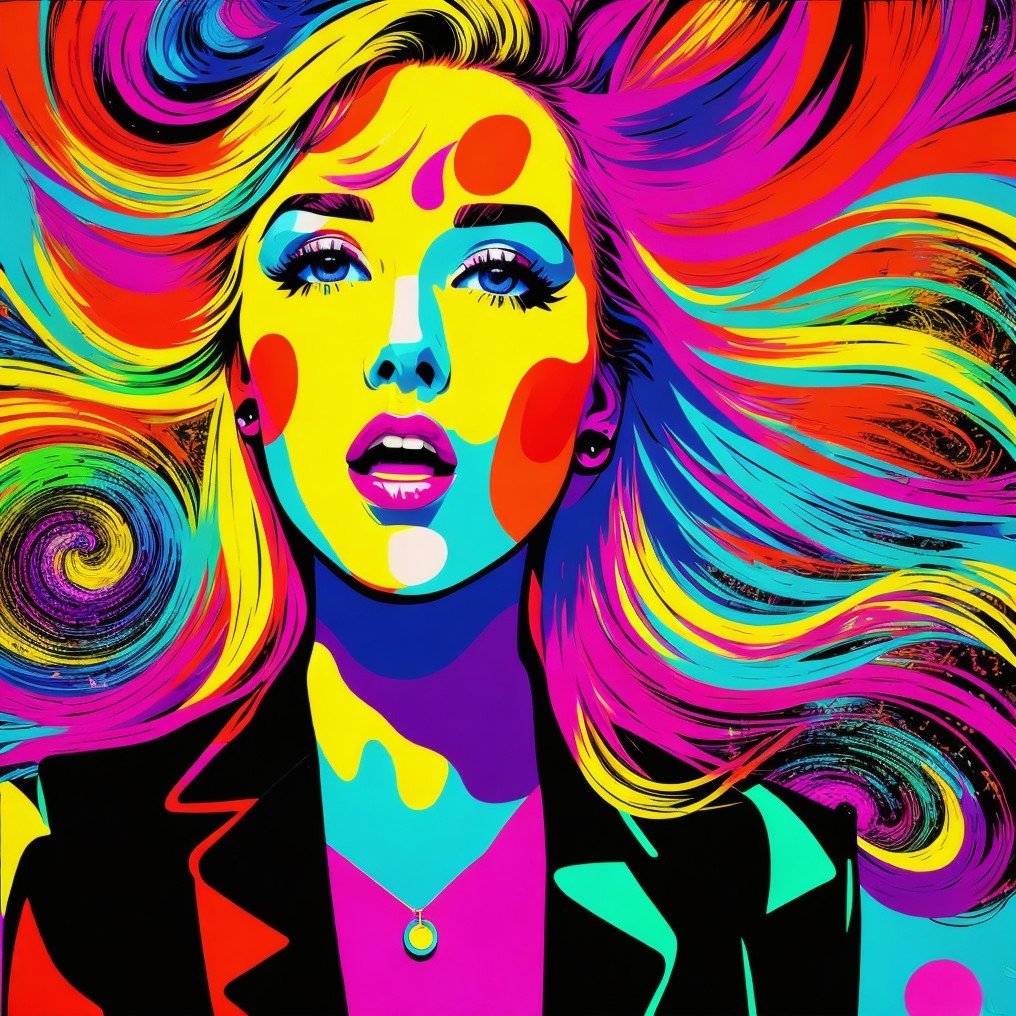 Vibrant digital portrait of a woman with colorful hair
