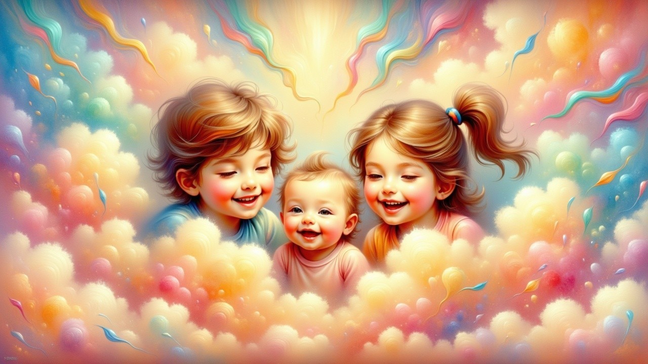Joyful Children with Bright Smiles in Ethereal Setting