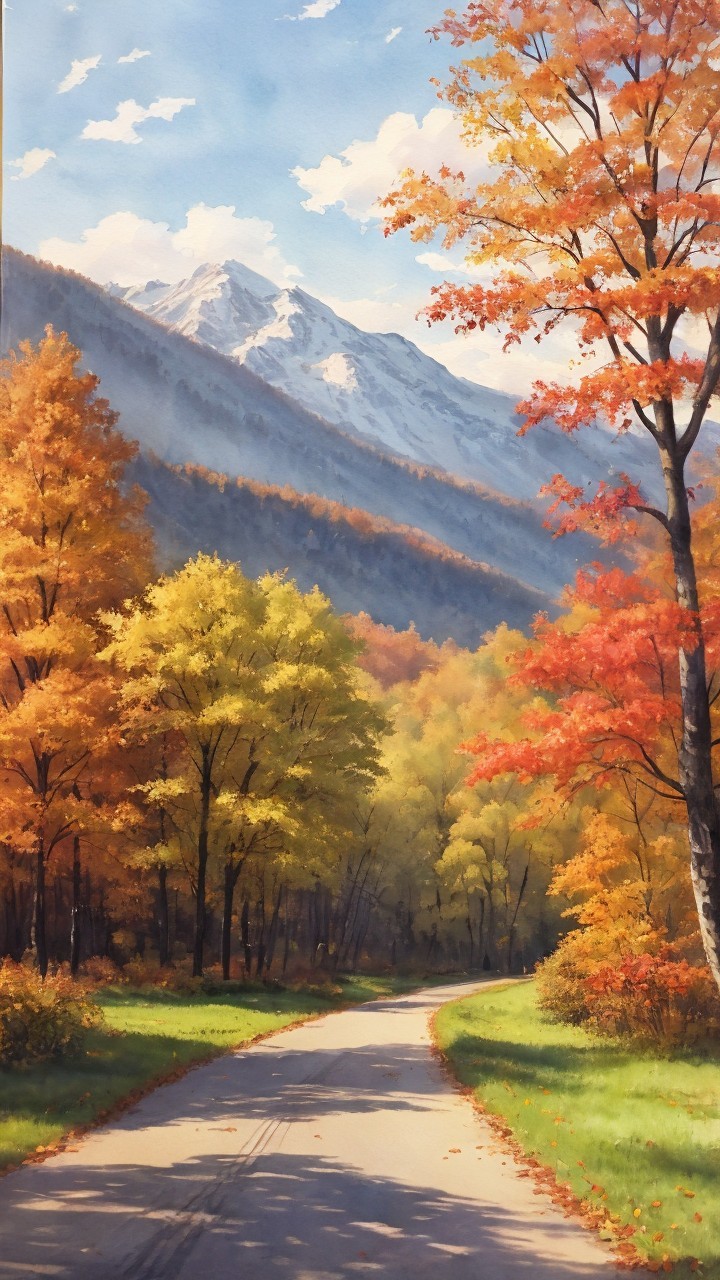 Autumn Landscape with Colorful Trees and Mountains