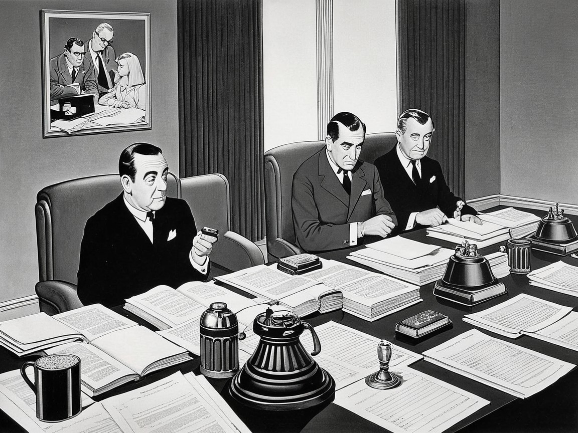 Men in Formal Attire at a Conference Table Discussion