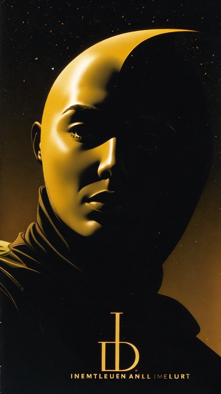 Golden Humanoid Figure in Cosmic Background