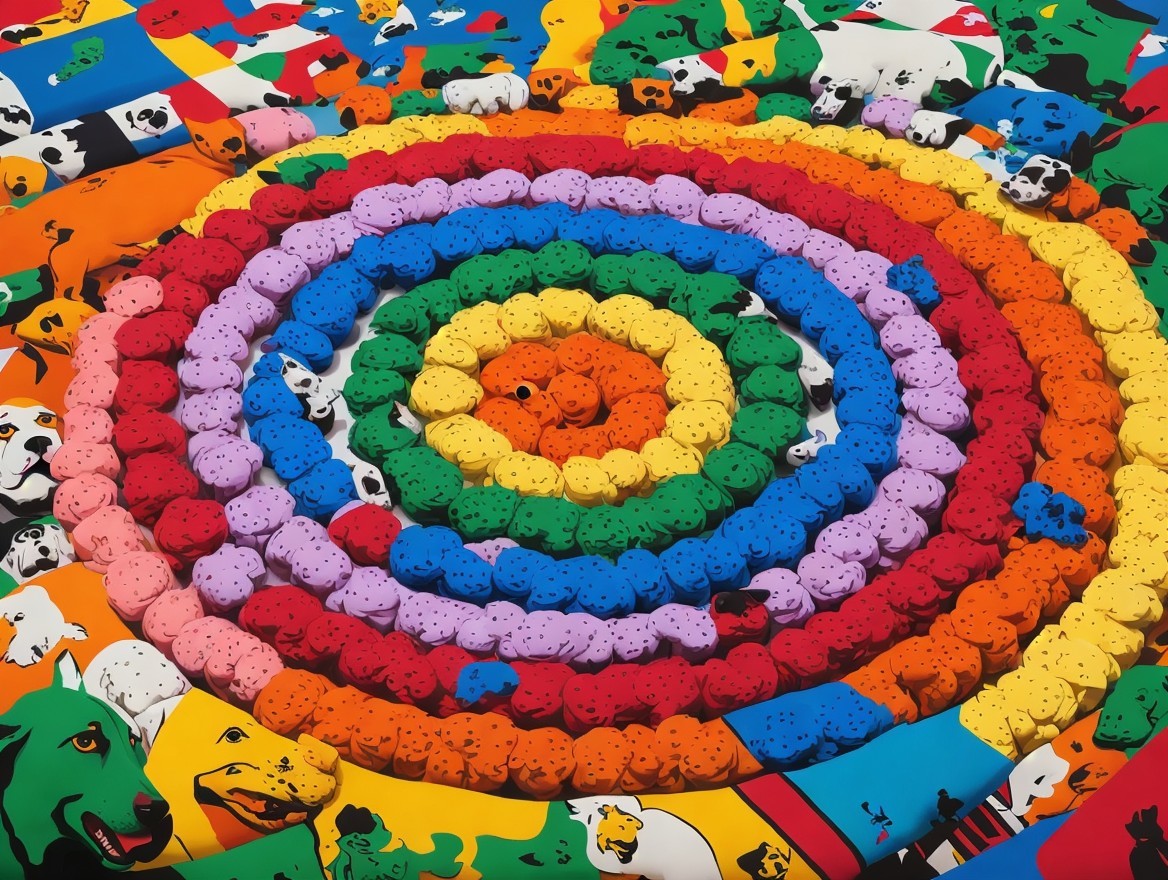 Colorful Spiral Pattern with Dog Illustrations