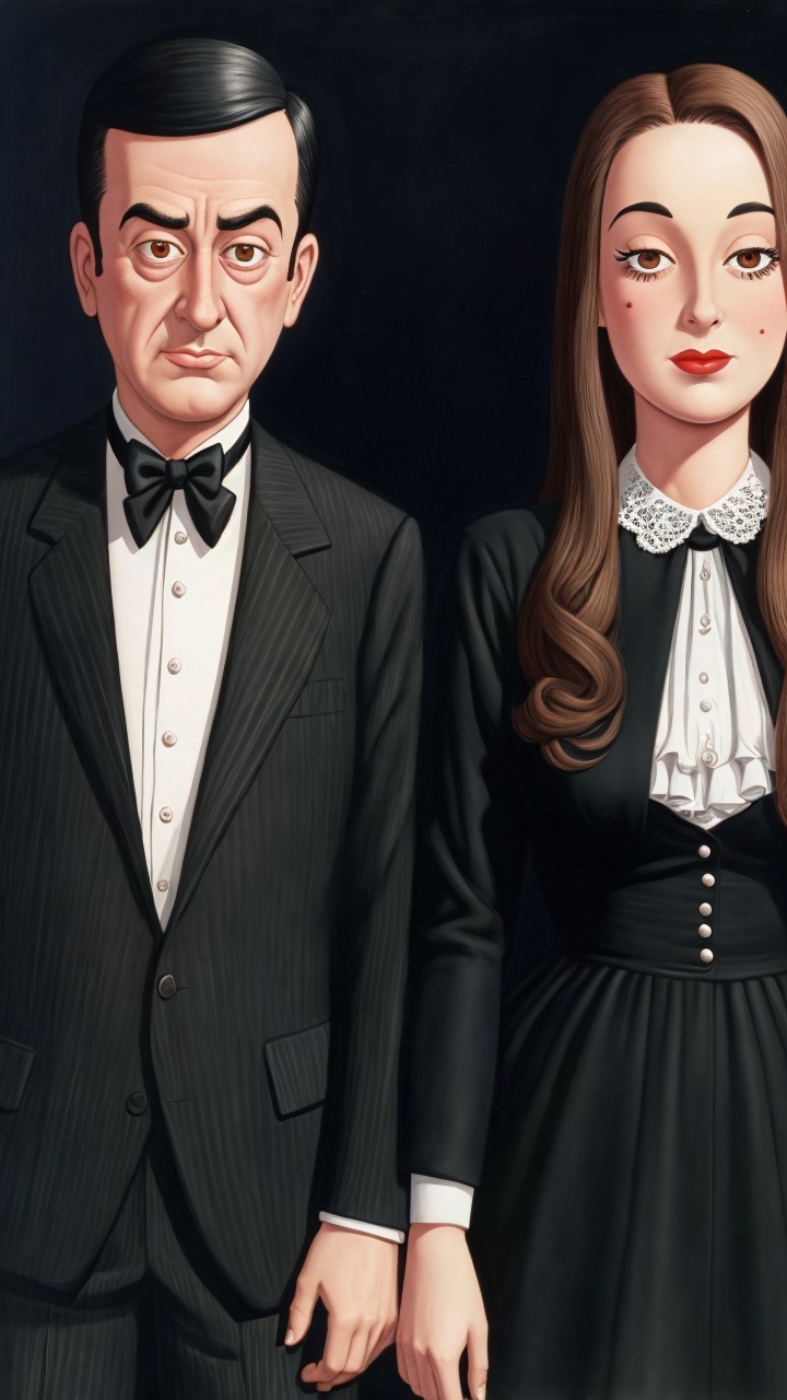 Stylized Painting of a Man and Woman in Formal Attire