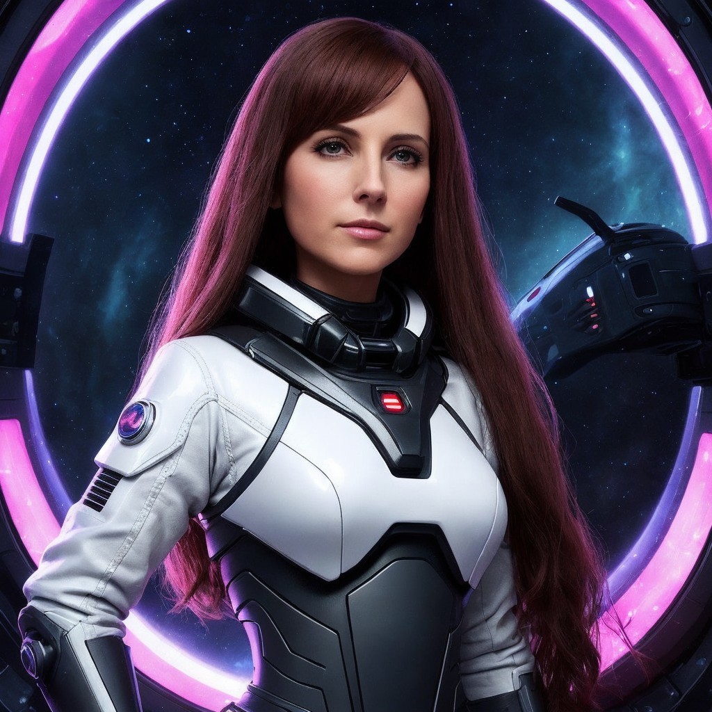 Confident Astronaut in Futuristic Space Suit Against Stars