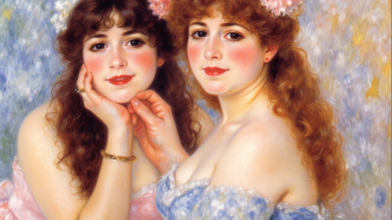 Portrait of Two Young Women with Floral Accents