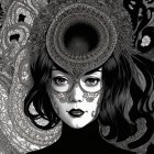 Black-and-white portrait of expressive dolls in hooded attire