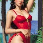 Glamorous Woman in Feathered Headwear and Birds