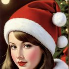 Woman in Santa Hat with Festive Background Lights