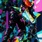 Stylish Female Figure in Vibrant Abstract Setting