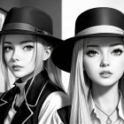 Stylish Individuals in Elegant Black Hats and Outfits