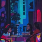Two Women in Conversation at a Dimly Lit Table