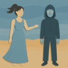 Girl in Blue Dress and Boy in Dark Jacket Portrait