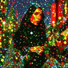 Steampunk Oil Painting of Woman in Desert with Elephants