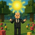 Character in Suit Surrounded by Whimsical Robots in Park