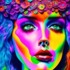 Vibrant Pop-Art Portrait of a Woman with Floral Crown