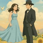 Couple in Pumpkin Patch with Halloween Theme