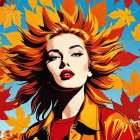 Portrait of a Woman with Red Hair and Autumn Leaves