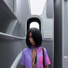 Young woman in a futuristic setting with kimono