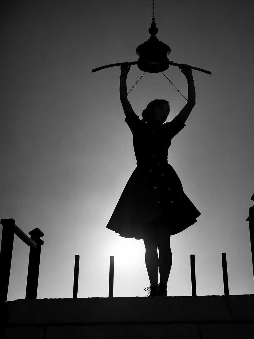 Silhouetted Figure with Ornate Lamp at Sunset