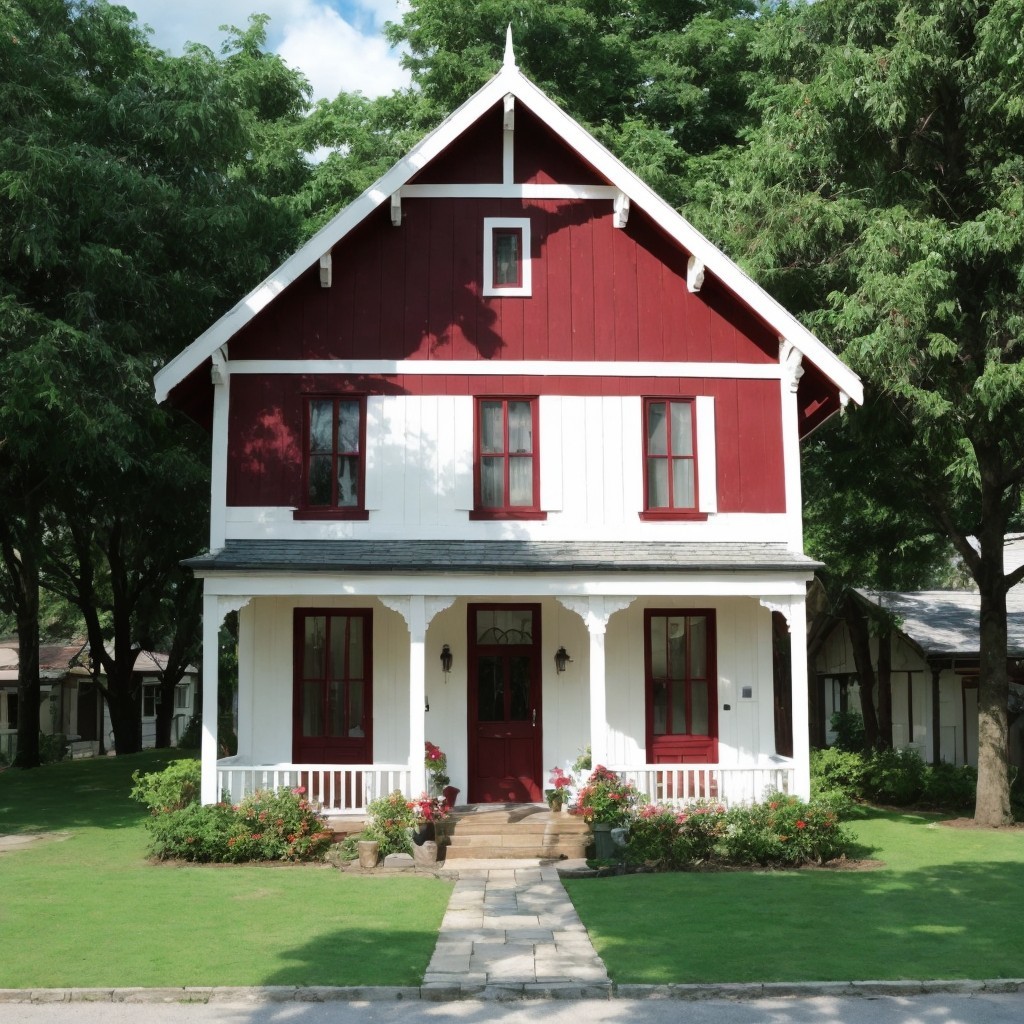 Charming Two-Story House with Red and White Exterior