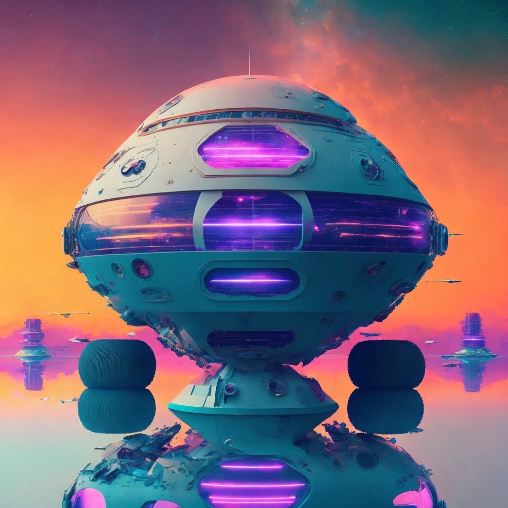 Futuristic spaceship design in a cosmic backdrop
