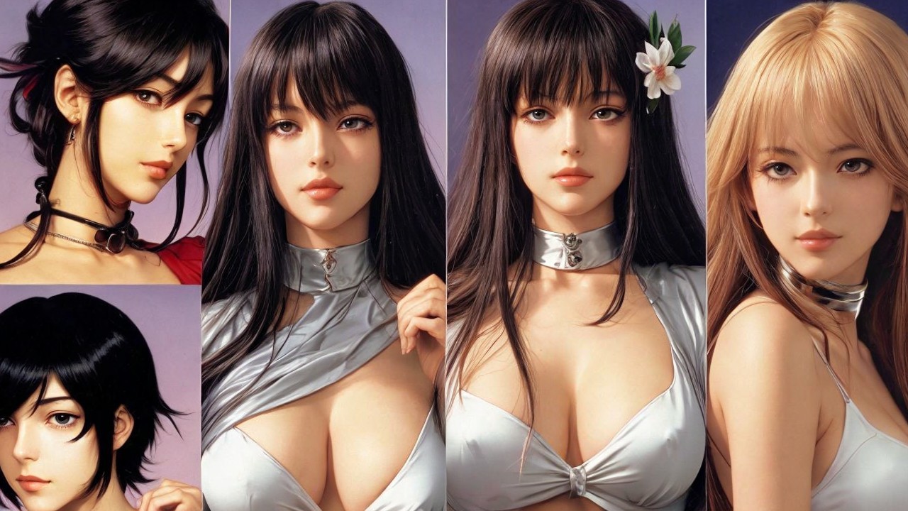 Diverse Female Characters with Unique Styles and Expressions