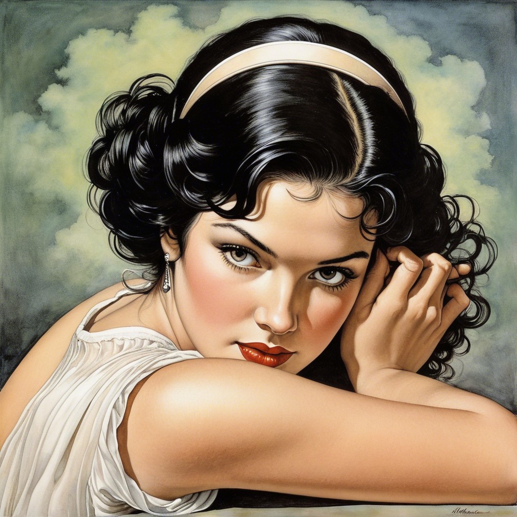 Portrait of a Young Woman with Dark Curly Hair