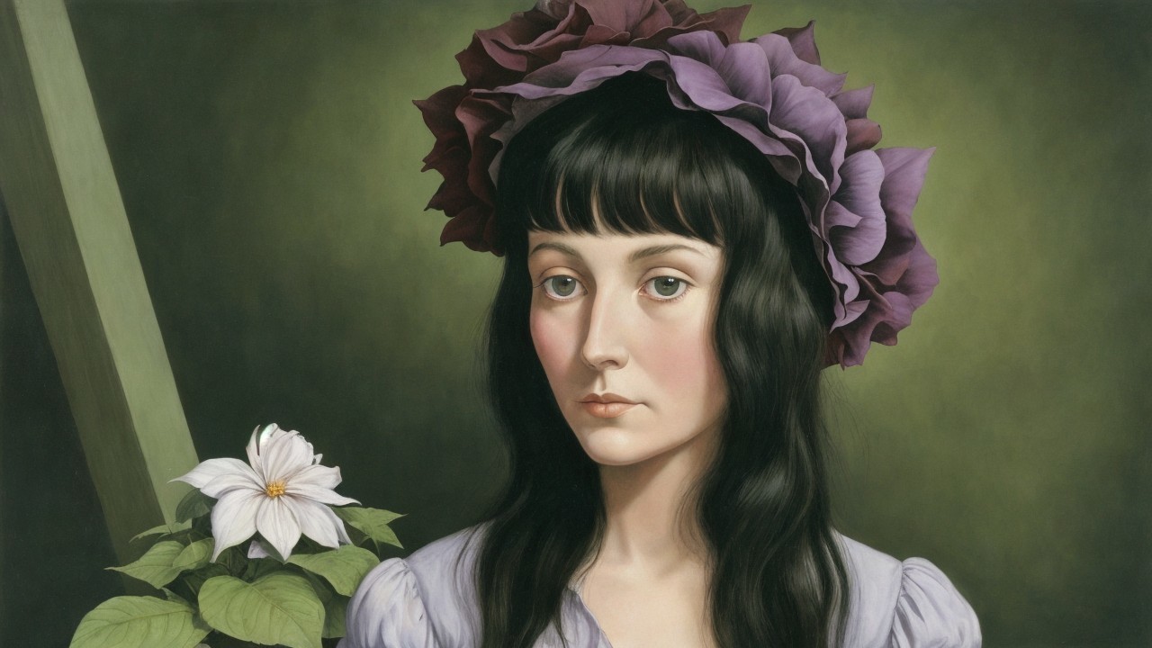 Portrait of a Young Woman with Purple Flowers
