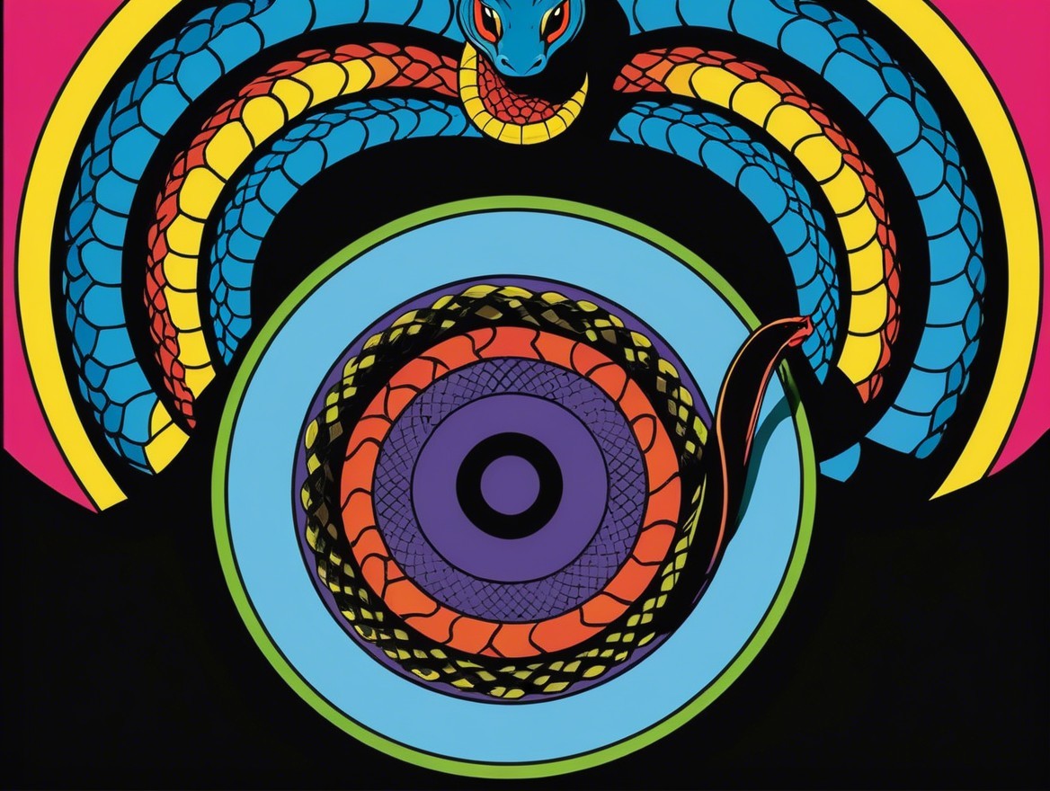 Stylized Snake Design with Vibrant Circular Pattern