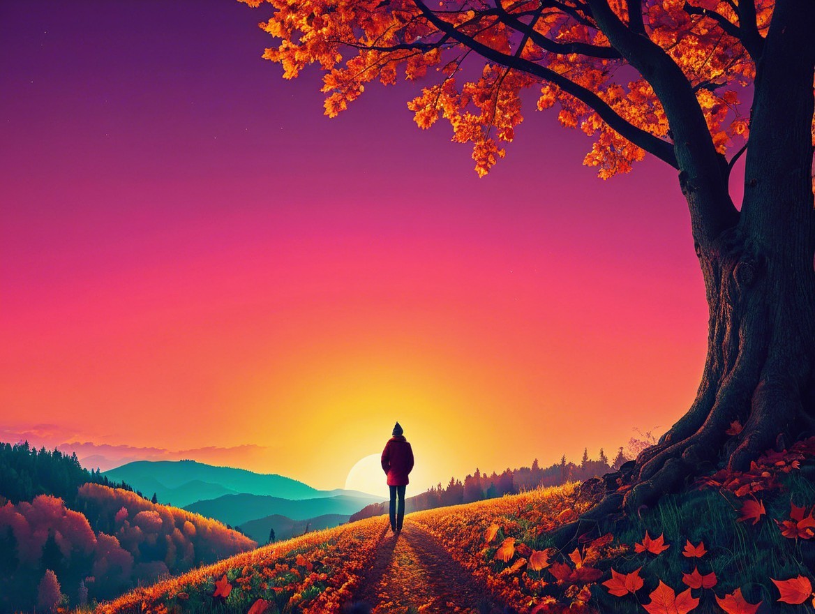 Silhouette on Winding Path at Vibrant Sunset