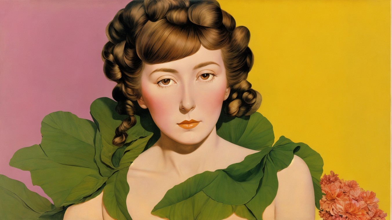 Woman with Elegant Features Surrounded by Foliage