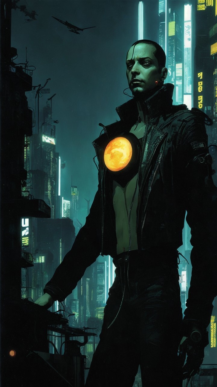 Futuristic Cyberpunk Cityscape with Glowing Figure
