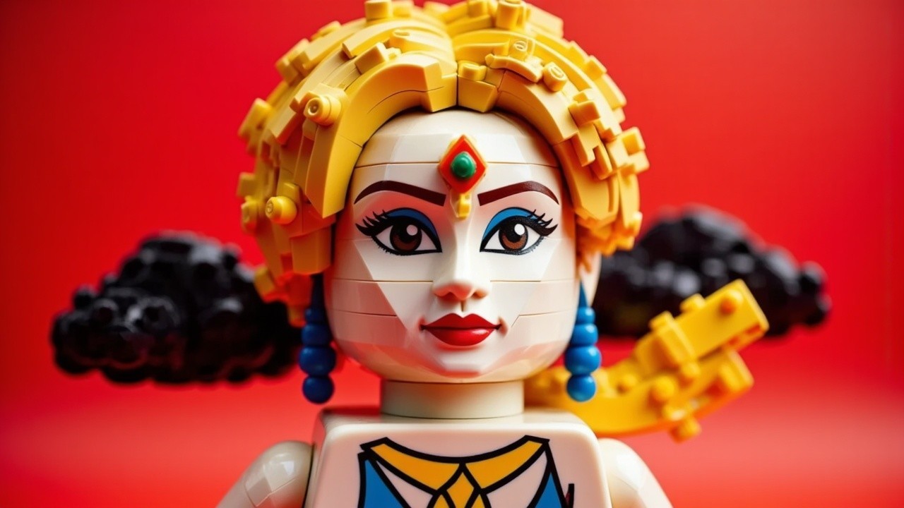 Colorful Lego Figure with Elaborate Hairstyle and Makeup