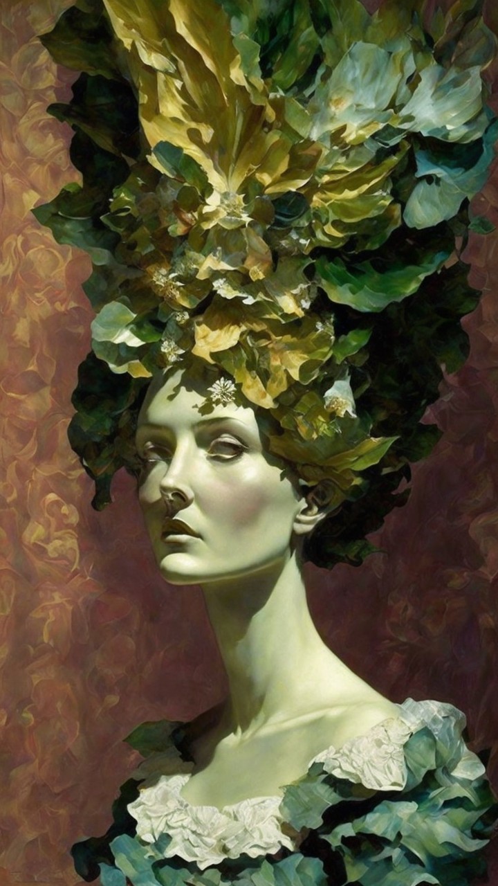 Ethereal figure with oversized floral headdress
