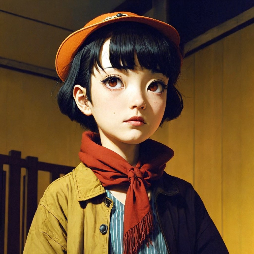 Young girl in nostalgic setting with expressive features