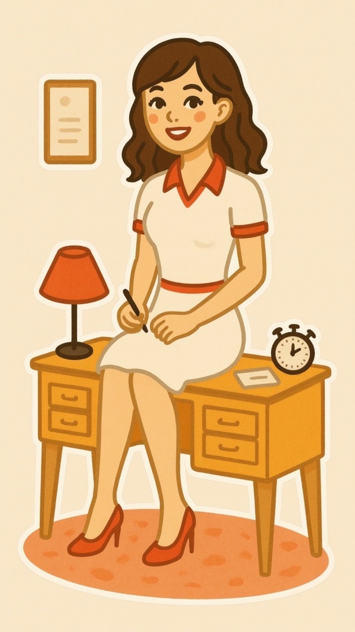 Cheerful Woman Writing at Stylish Wooden Desk