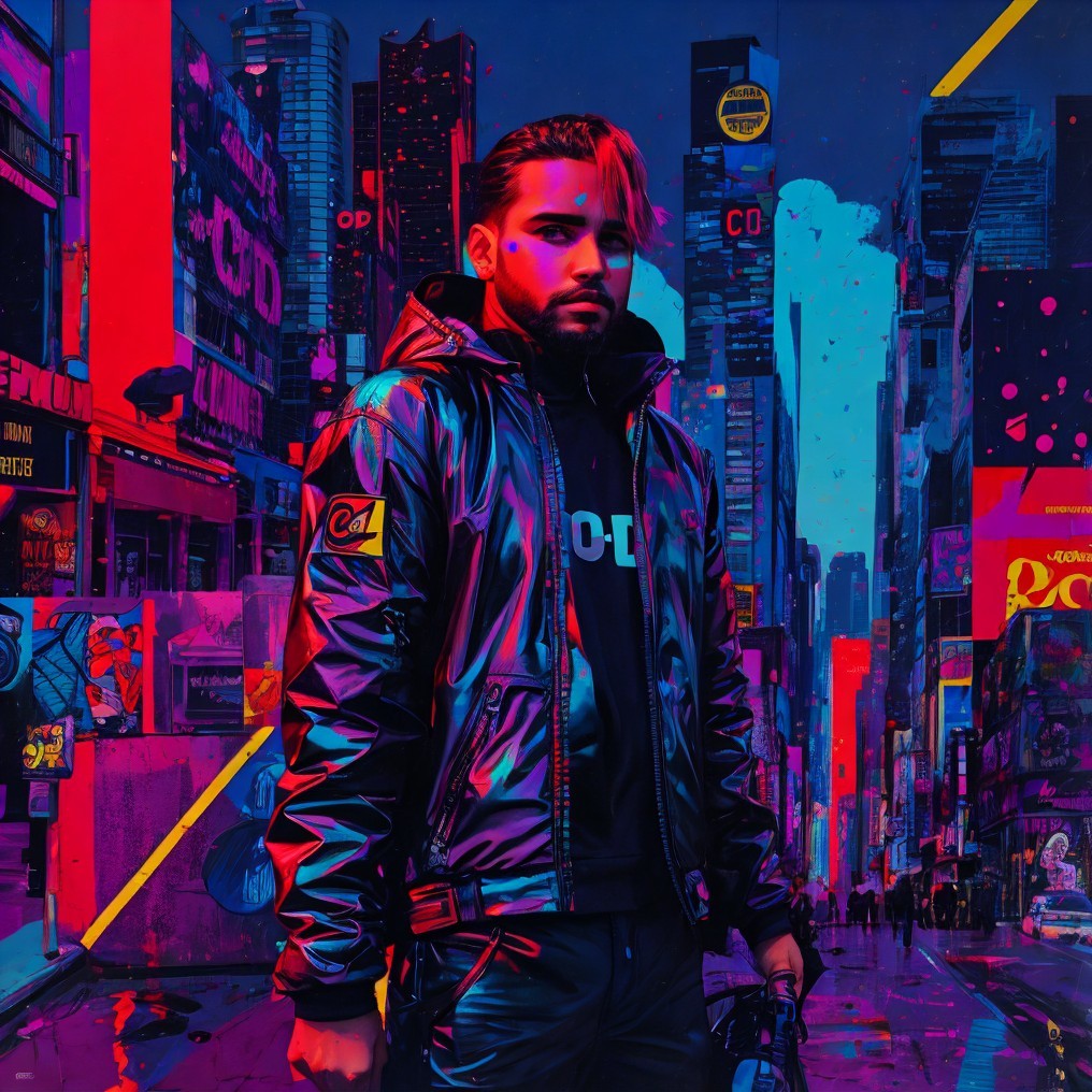 Stylish Figure in Vibrant Urban Night Setting