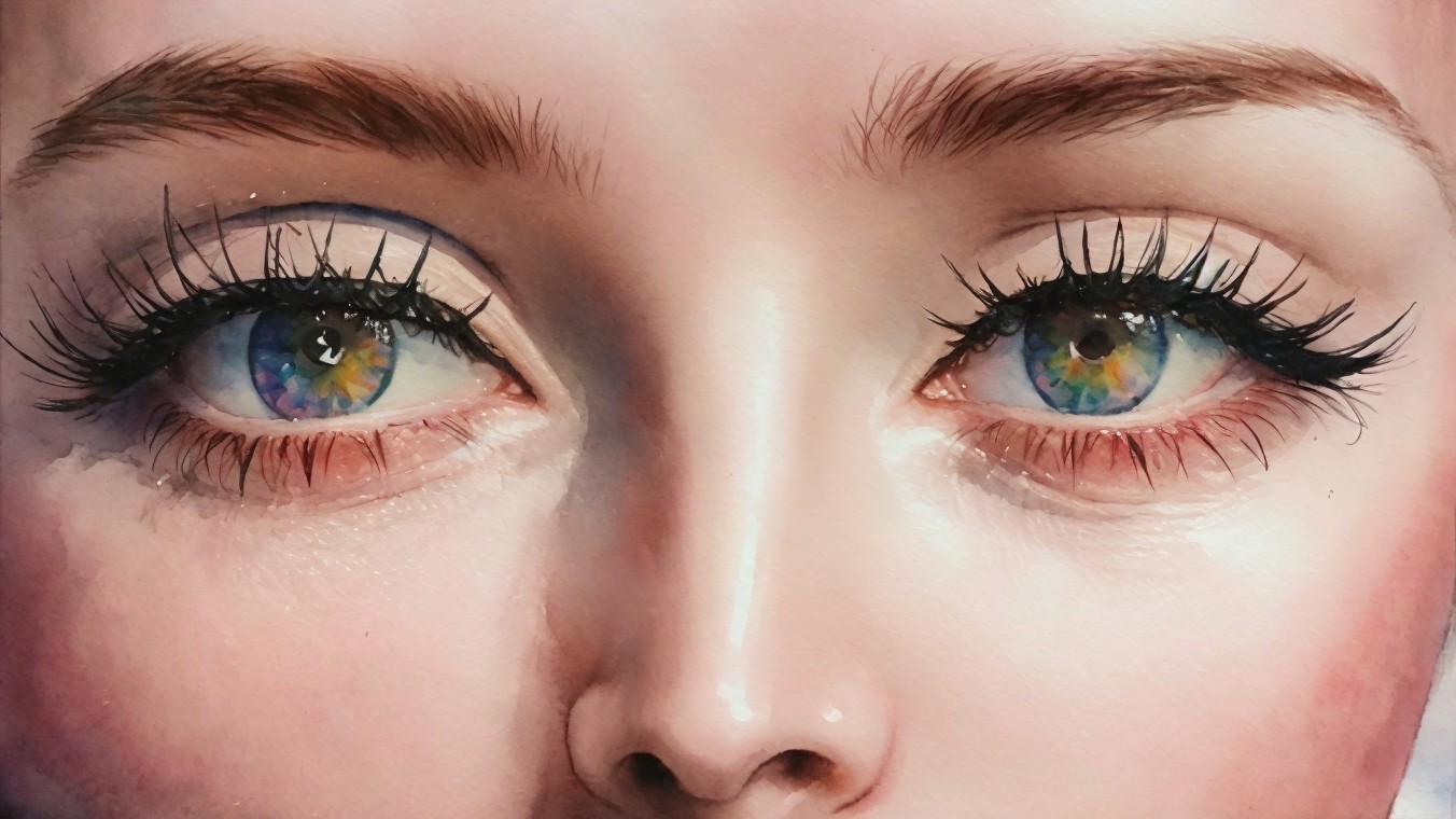 Close-up of a face with detailed, colorful eyes